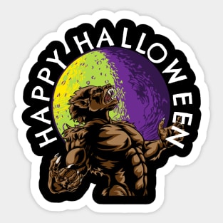 Happy Halloween Werewolf Howling in Full Moon Sticker